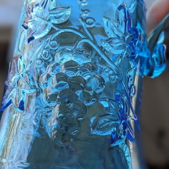 Vintage Ruffled Rim 6" Mini Pitcher/Creamer in Blue Grape Embossed Pattern - Picture 6 of 11